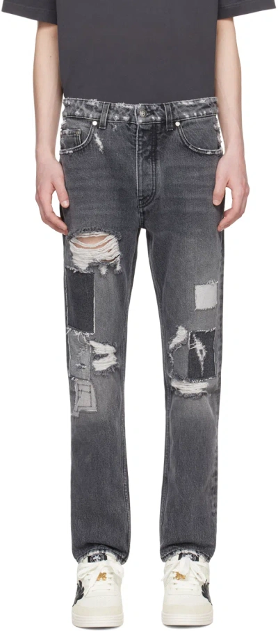 Palm Angels Destroyed Jeans In Black,off White