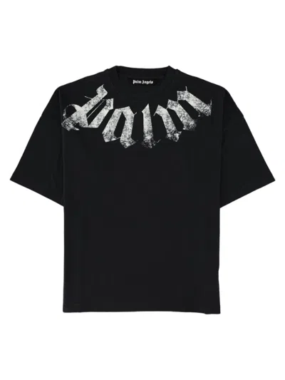 Palm Angels Black Distressed Graphic Gothic Cotton T-shirt