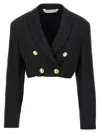 Palm Angels Double-breasted Cropped Blazer With Gold Button Accents In Black