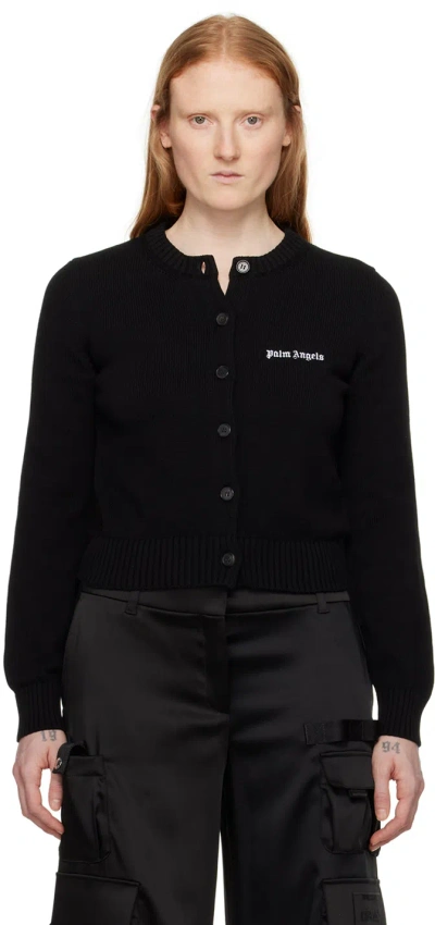 PALM ANGELS BLACK EMBROIDERED CARDIGAN