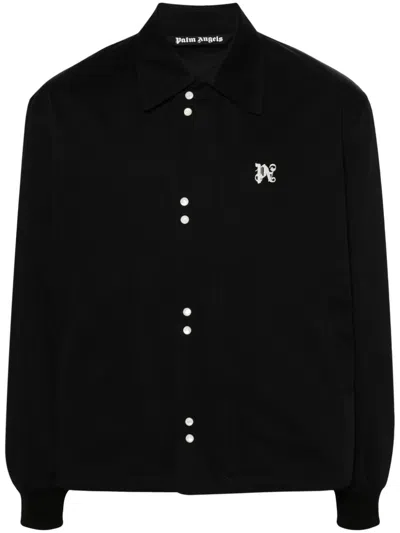Palm Angels Black Embroidered Cotton Coach Jacket For Men