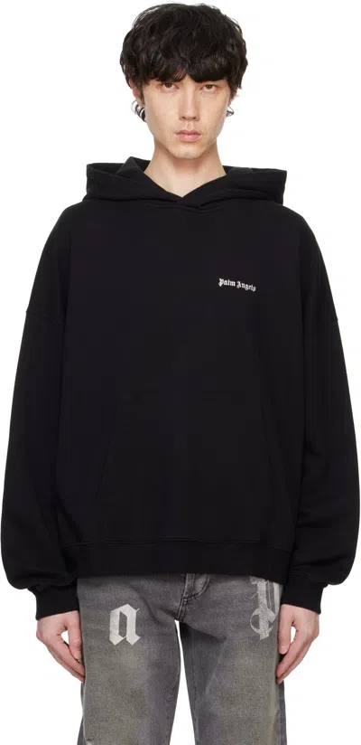 PALM ANGELS BLACK EMBROIDERED LOGO HOODIE