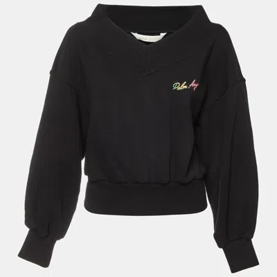 Pre-owned Palm Angels Black Embroidered Logo Off Shoulder Crewneck Sweatshirt S