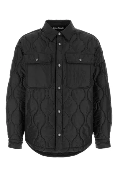 PALM ANGELS BLACK EMBROIDERED LOGO PADDED JACKET