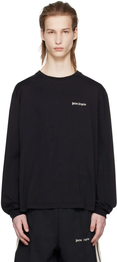 Palm Angels Black Embroidered Long Sleeve T-shirt In Black Off White