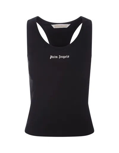 PALM ANGELS BLACK EMBROIDERED TANK TOP
