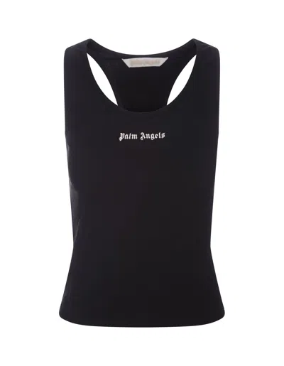 Palm Angels Stretch Ribbed Cotton Tank With Cut-out Detailing In Black