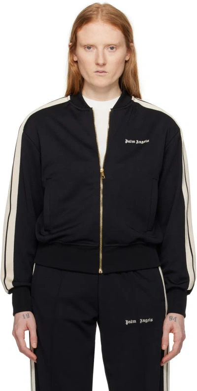Palm Angels Black Embroidered Track Jacket In Black Off White