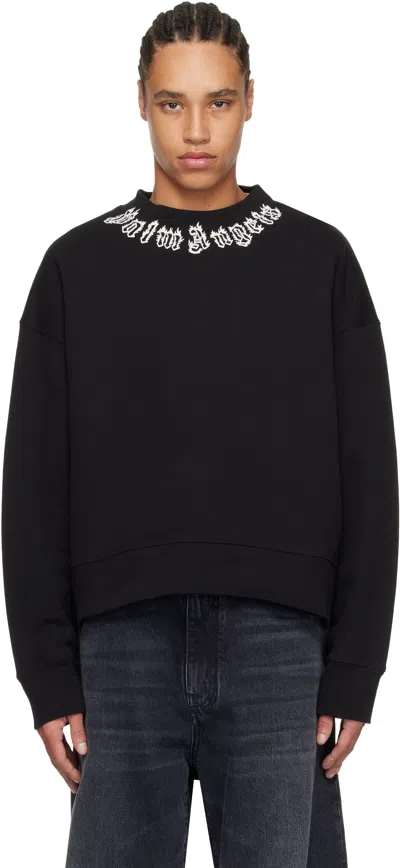 Palm Angels Black Flame Logo Crewneck Sweatshirt In Black - Off White