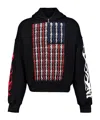 Palm Angels Black Full-zip Hooded Sweatshirt With Flames Flag In Black