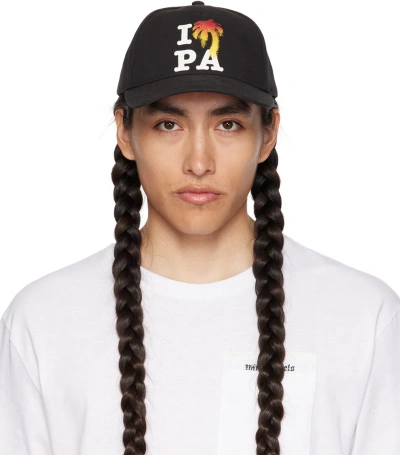 Palm Angels Black 'i Love Pa' Cap In Black White