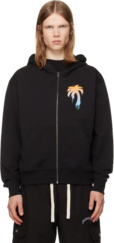 Palm Angels Black 'i Love Pa' Zipped Hoodie In Multi