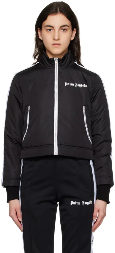 Palm Angels Black Insulated Jacket In Black/white