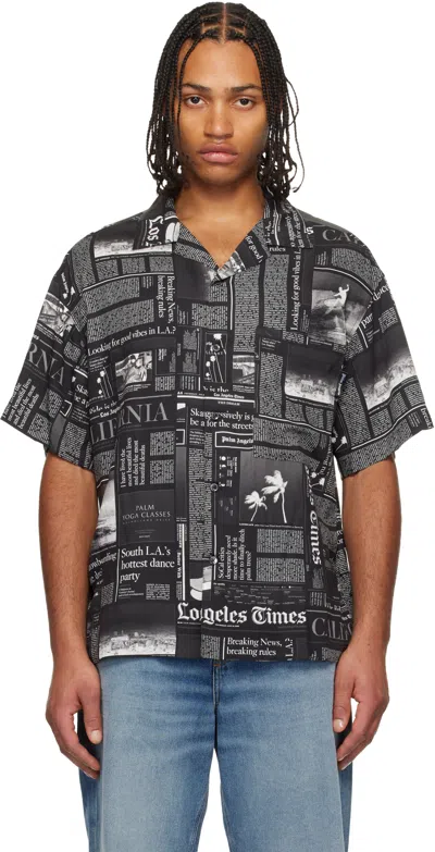 Palm Angels Newspaper Motif Short-sleeved Shirt In Black