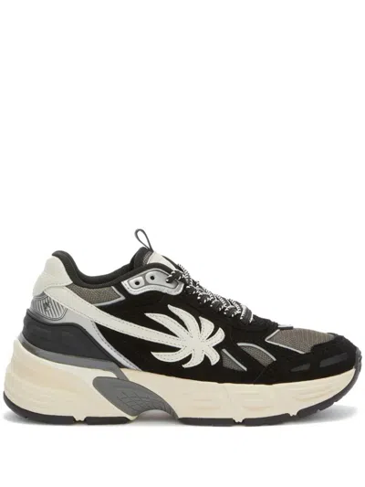 Palm Angels Black Leather Blend Sneakers In Neutrals