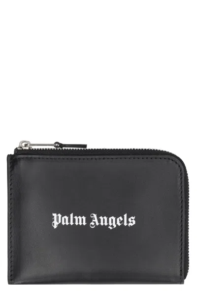 Palm Angels Black Leather Card Holder For Men