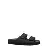 Palm Angels Black Leather Flat Women's Sandals In Black