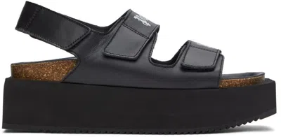 Palm Angels Black Leather Sandals In Black White