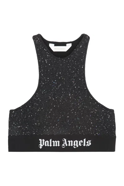 PALM ANGELS BLACK LOGO CROP TOP FOR WOMEN BY PALM ANGELS