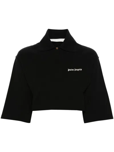 PALM ANGELS BLACK LOGO CROPPED POLO TOP