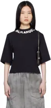 Palm Angels Black Logo Cropped T-shirt In Black Off White