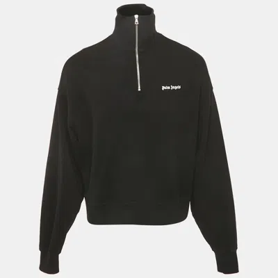 Pre-owned Palm Angels Black Logo Embroidered Cotton Half Zip Sweatshirt Xs