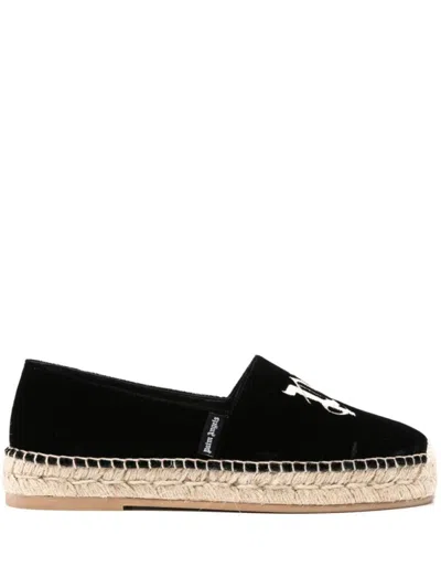 PALM ANGELS BLACK LOGO EMBROIDERED ESPADRILLES