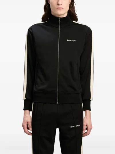 PALM ANGELS BLACK LOGO-EMBROIDERED ZIP-UP JACKET