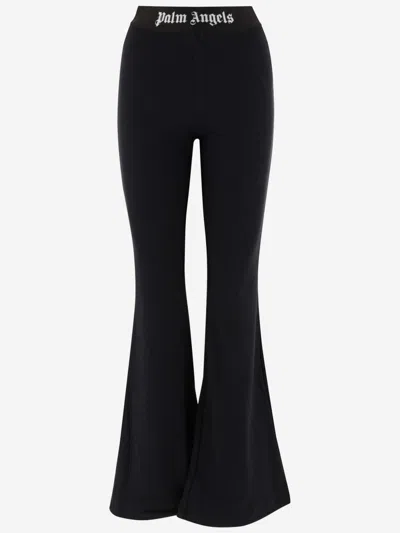 PALM ANGELS BLACK LOGO FLARED PANTS