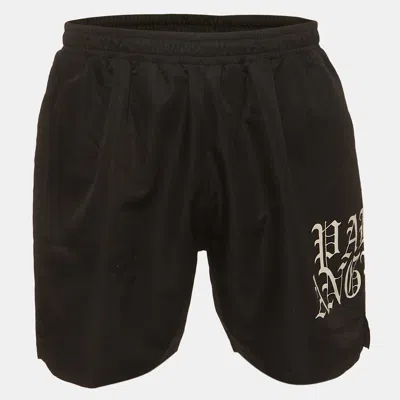 Pre-owned Palm Angels Black Logo Graphic Synthetic Track Shorts L