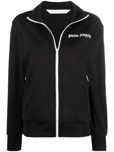 Palm Angels Black Logo Mock Collar Sweatshirt In Blue