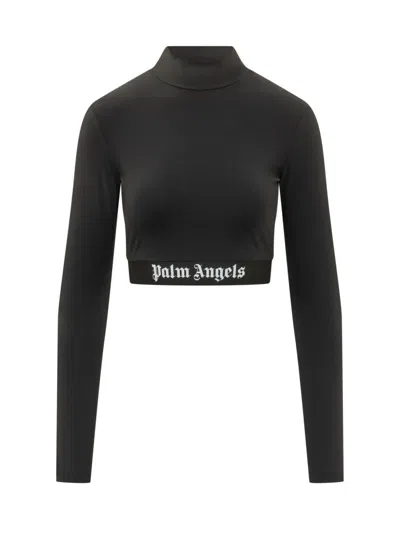 Palm Angels Black Logo Mock Collar Top