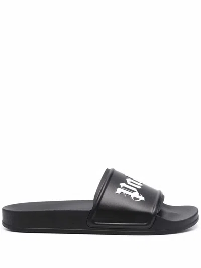 Palm Angels Black Logo Pool Slides