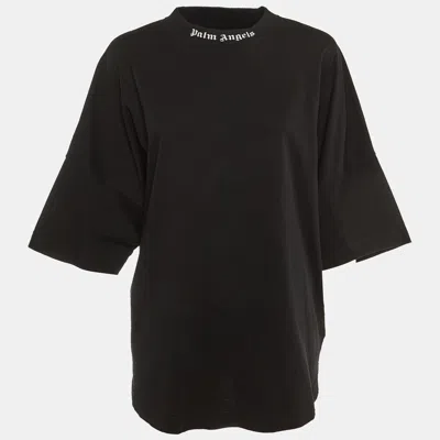 Pre-owned Palm Angels Black Logo Print Cotton Crew Neck Oversized T-shirt M