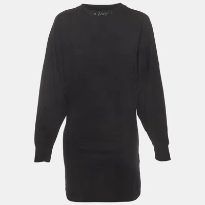 Pre-owned Palm Angels Black Logo Print Cotton Long-sleeve Sweatshirt Dress Xs
