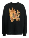 Palm Angels Sweatshirt With Front Monogram Burining In Black