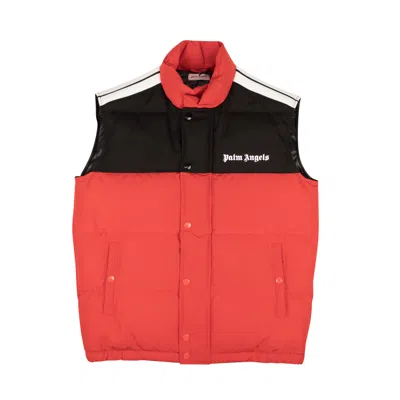 Palm Angels Black Logo Puffer Vest In Red