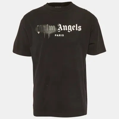 Pre-owned Palm Angels Black Logo Sprayed Jersey T-shirt L