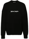 Palm Angels Black Cotton Crew Neck Sweatshirt With White Logo In Black