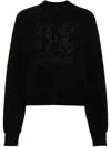 Palm Angels Cropped Cotton Sweatshirt With Ribbed Crew-neck In Black