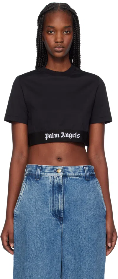 PALM ANGELS BLACK LOGO TAPE CROPPED T-SHIRT 