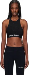 Palm Angels Classic Logo Cropped Lurex Top In Black