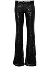 Palm Angels Sequined Logo Flared Trousers In Black