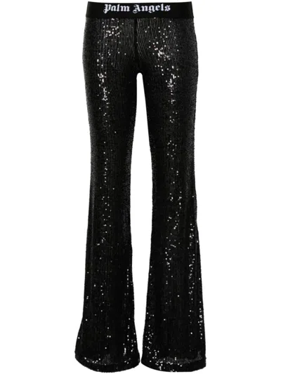PALM ANGELS BLACK LOGO-TAPE TROUSERS
