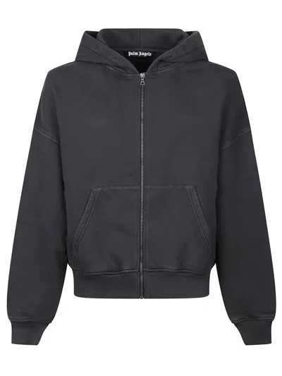 PALM ANGELS BLACK LOGO ZIP HOODIE