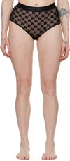 Palm Angels Monogram Pattern High-waist Lace Briefs In Black