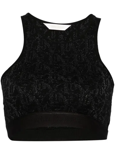PALM ANGELS BLACK MONOGRAM-JACQUARD CROP TOP