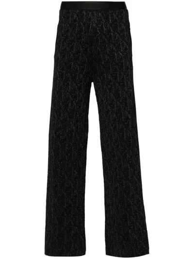 PALM ANGELS BLACK MONOGRAM-JACQUARD KNITTED TROUSERS