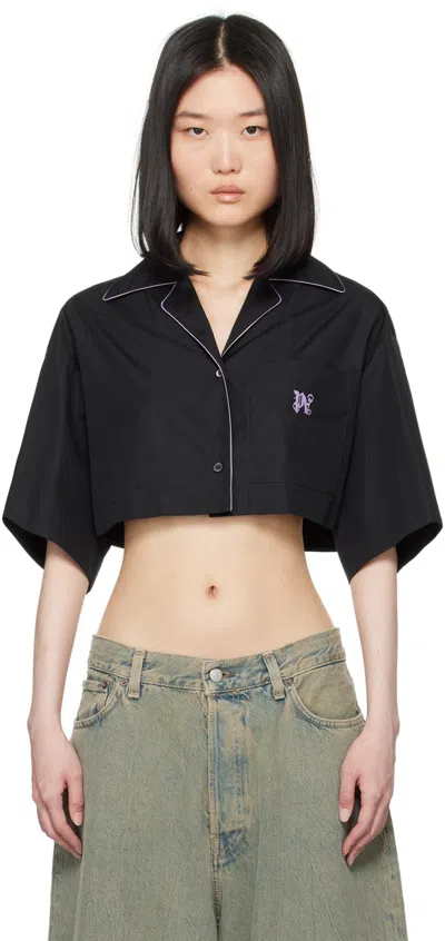 Palm Angels Black Monogrammed Shirt In Black Lilac
