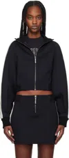 Palm Angels Black Neoprene Cropped Track Jacket In Black Off White
